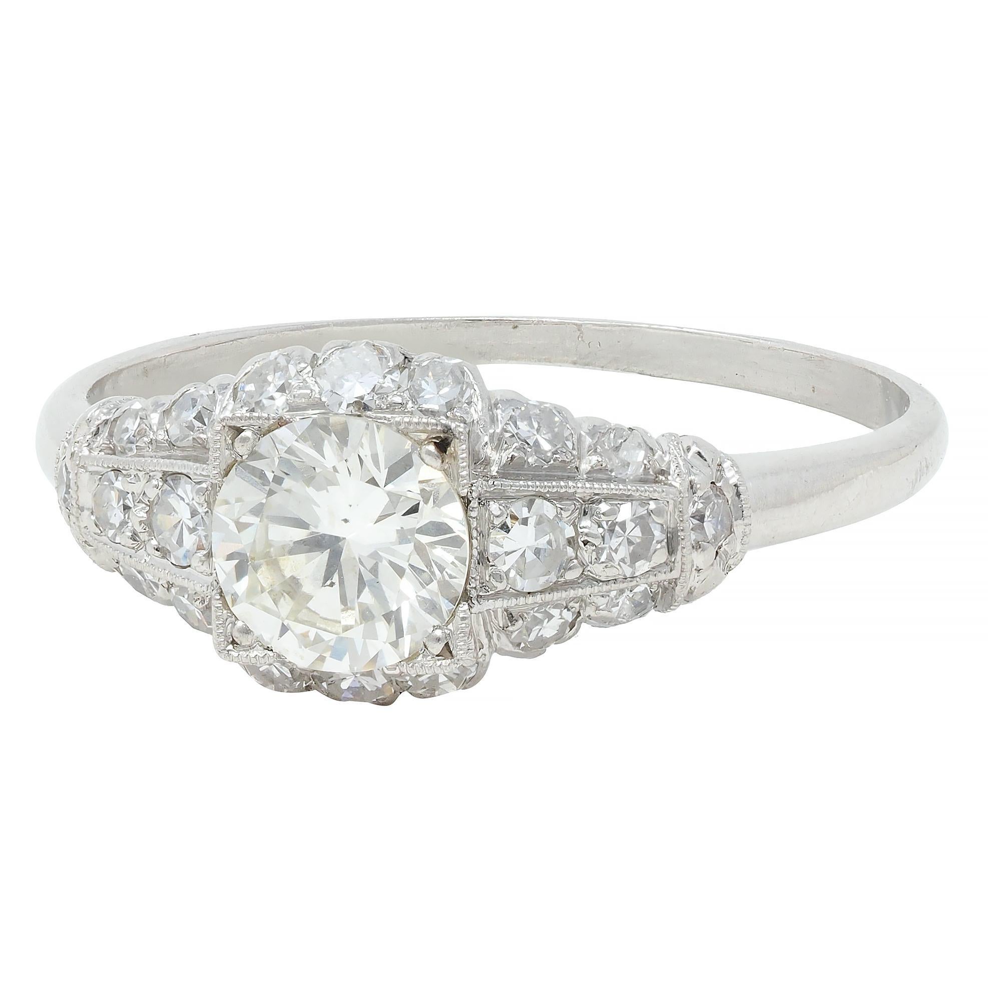 Art Deco 1.02 CTW Transitional Cut Diamond Platinum Engagement Ring 1