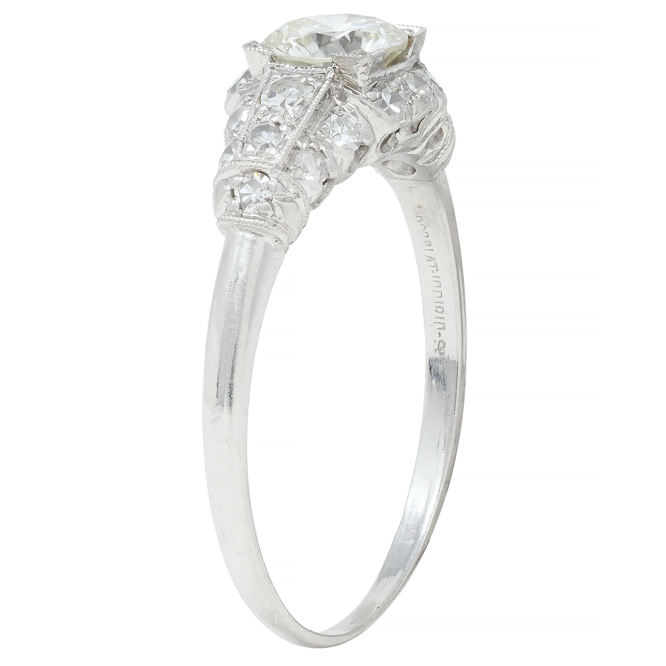 Art Deco 1.02 CTW Transitional Cut Diamond Platinum Engagement Ring 2