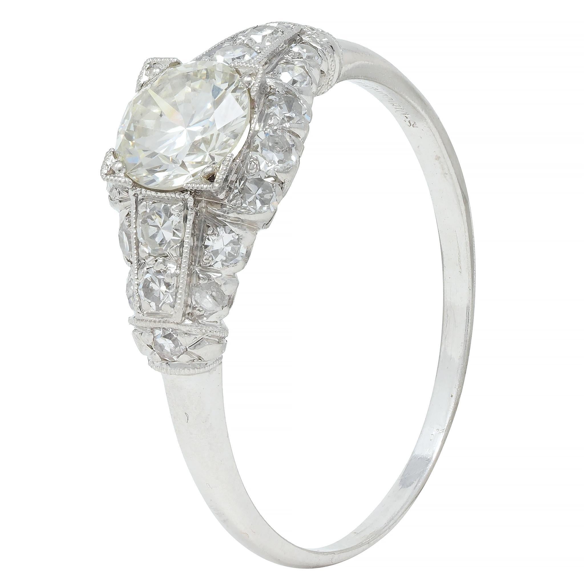 Art Deco 1.02 CTW Transitional Cut Diamond Platinum Engagement Ring 4