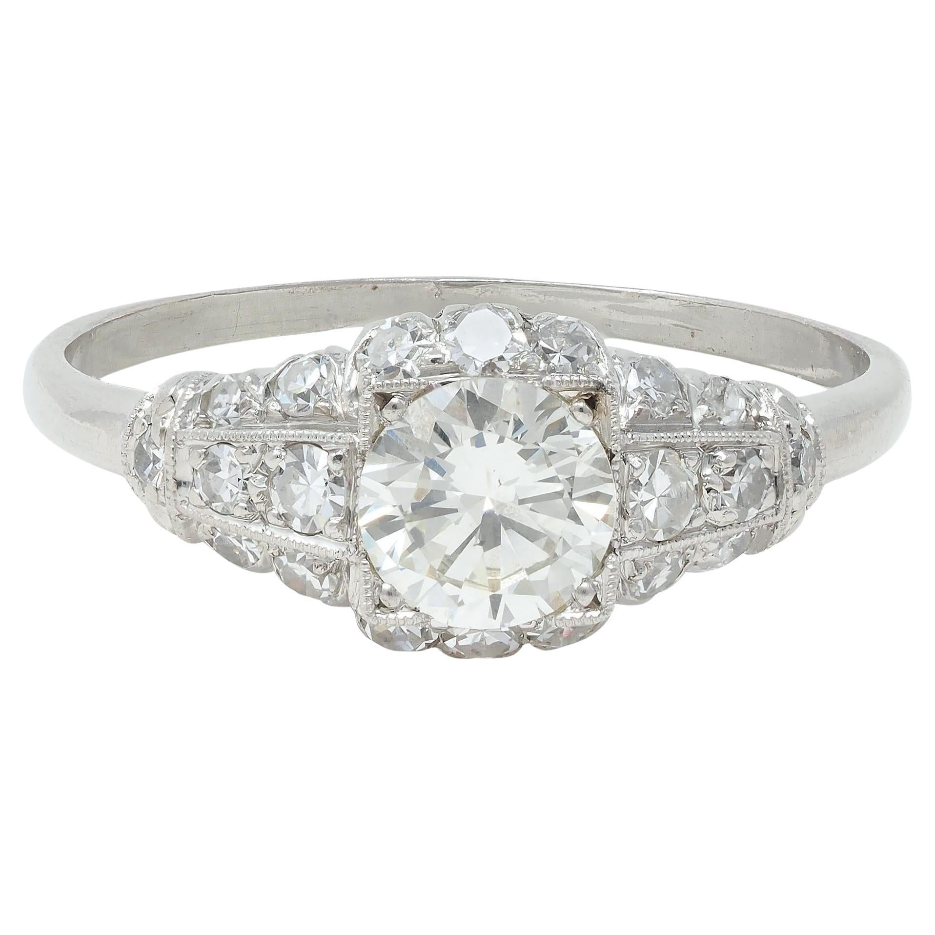 Art Deco 1.02 CTW Transitional Cut Diamond Platinum Engagement Ring