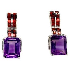 Art Deco 10,28 Karat Amethyst-Granat-Ohrstecker aus 925 Sterlingsilber gefertigt