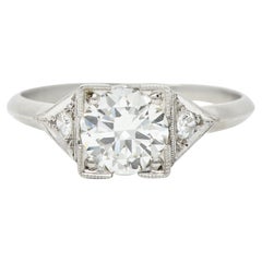 Art Deco 1.03 Carats Diamond Platinum Square Form Knife Edge Engagement Ring