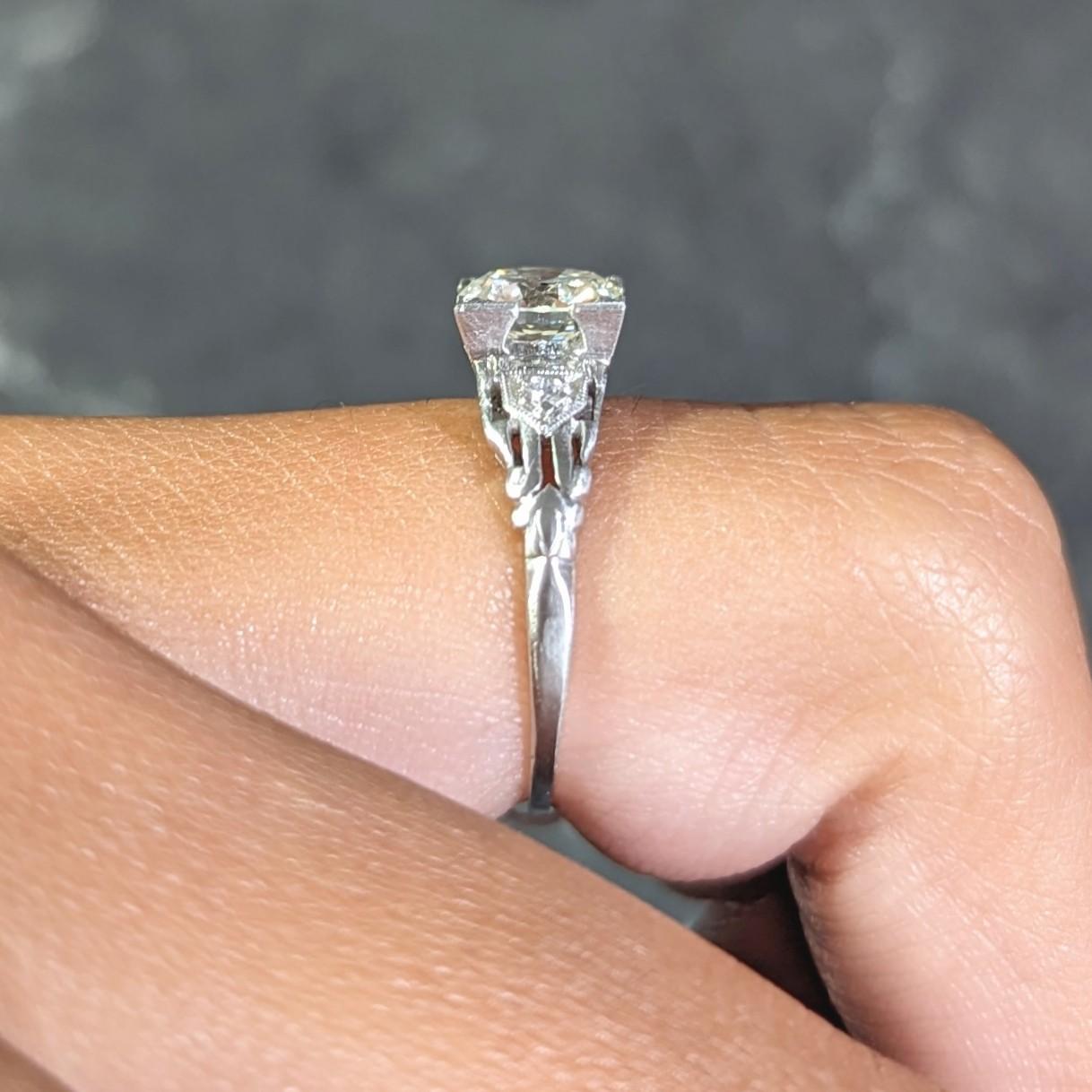 Art Deco 1.03 CTW Old European Cut Diamond Platinum Vintage Engagement Ring 10
