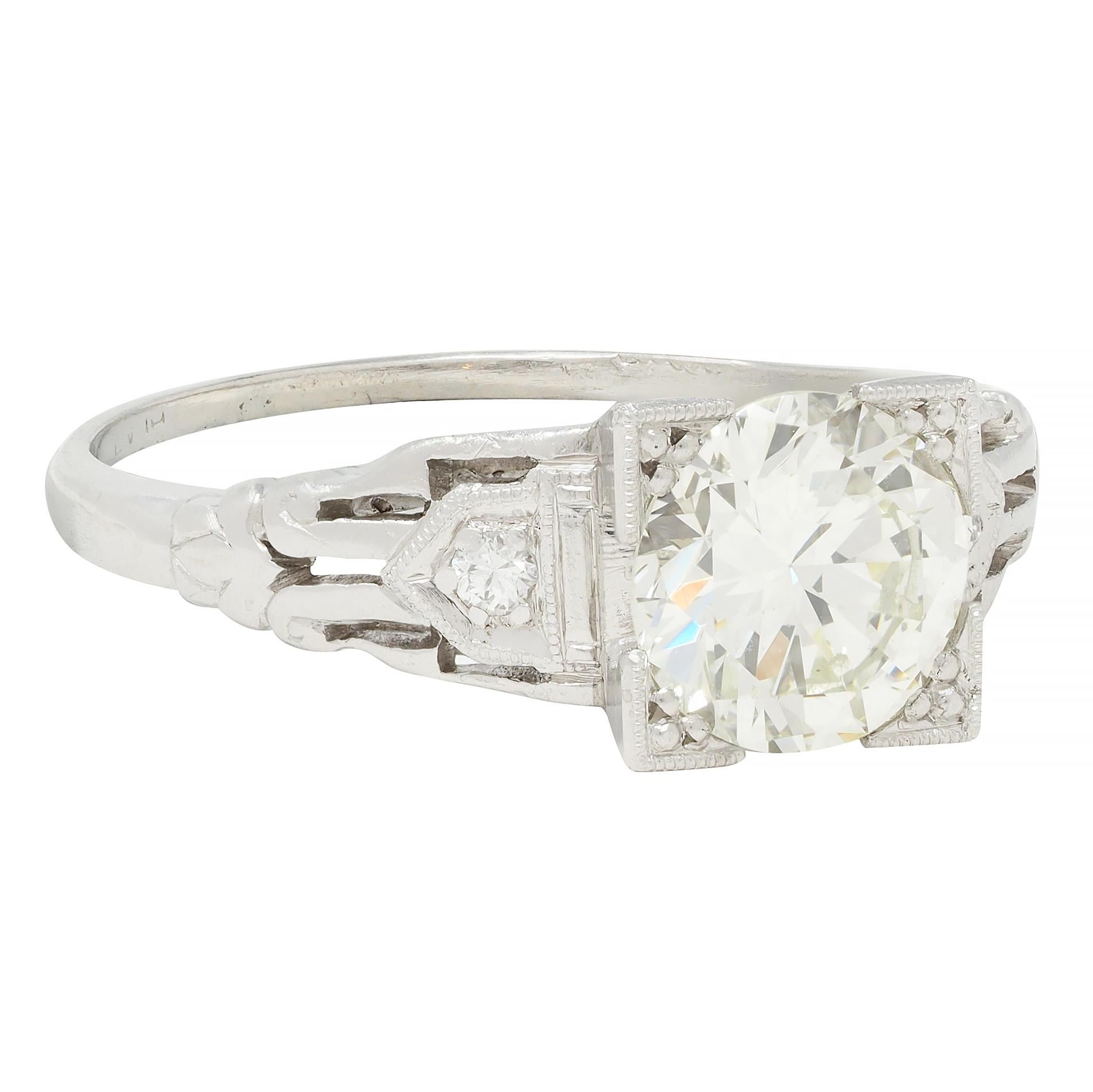 Art Deco 1.03 CTW Old European Cut Diamond Platinum Vintage Engagement Ring In Excellent Condition In Philadelphia, PA