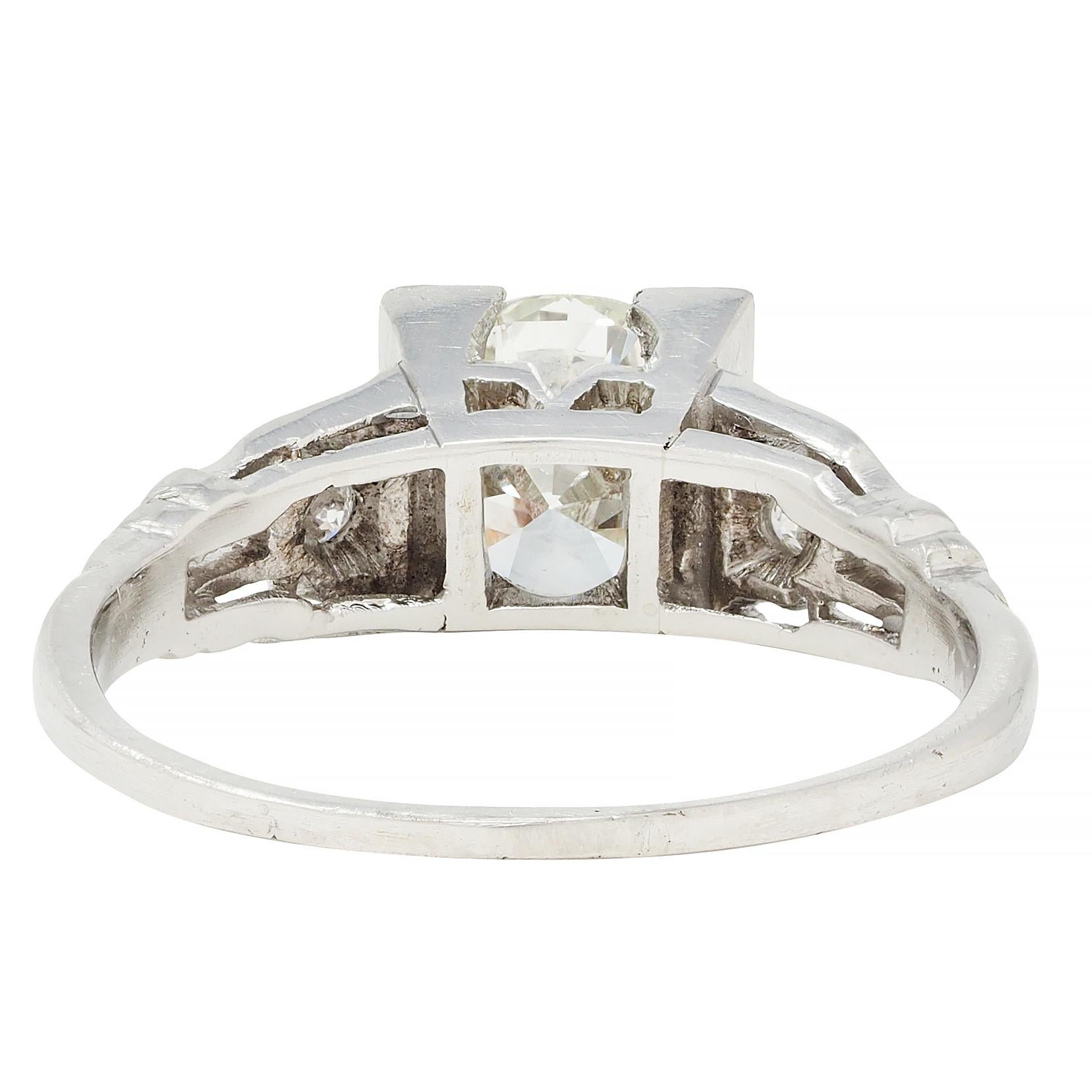Art Deco 1.03 CTW Old European Cut Diamond Platinum Vintage Engagement Ring 1