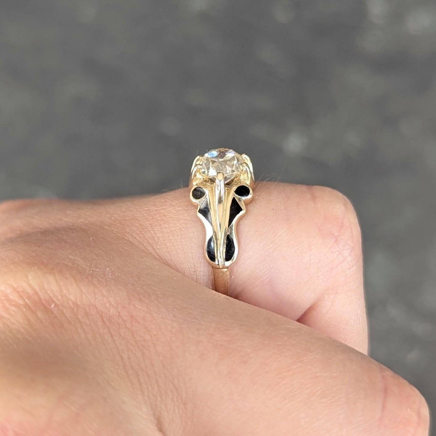 Art Deco 1.03 CTW Old Mine Diamond 14K Gold Antique Belcher Engagement Ring For Sale 5