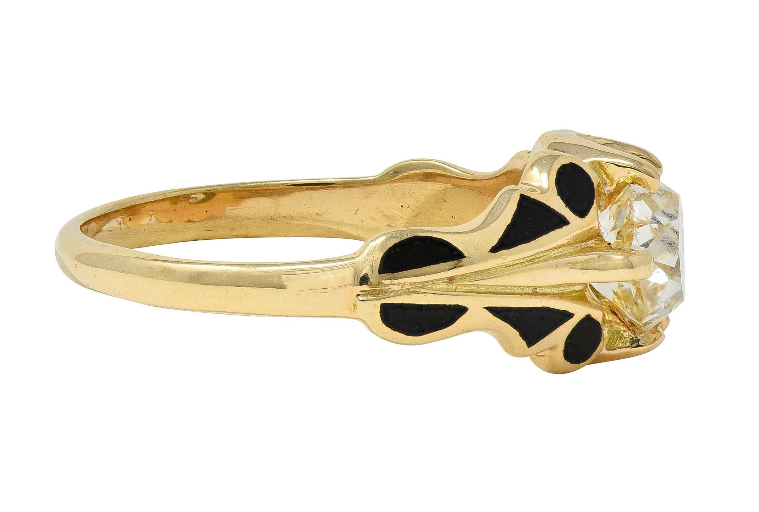 Old Mine Cut Art Deco 1.03 CTW Old Mine Diamond 14K Gold Antique Belcher Engagement Ring For Sale