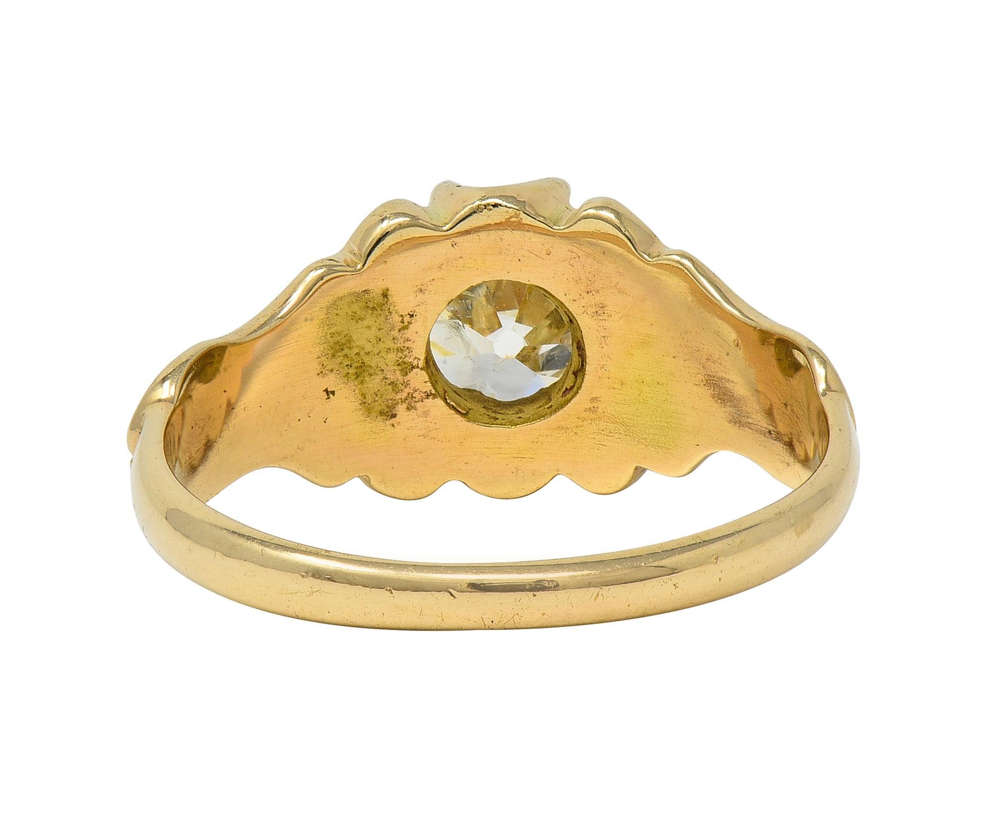Art Deco 1.03 CTW Old Mine Diamond 14K Gold Antique Belcher Engagement Ring In Excellent Condition For Sale In Philadelphia, PA