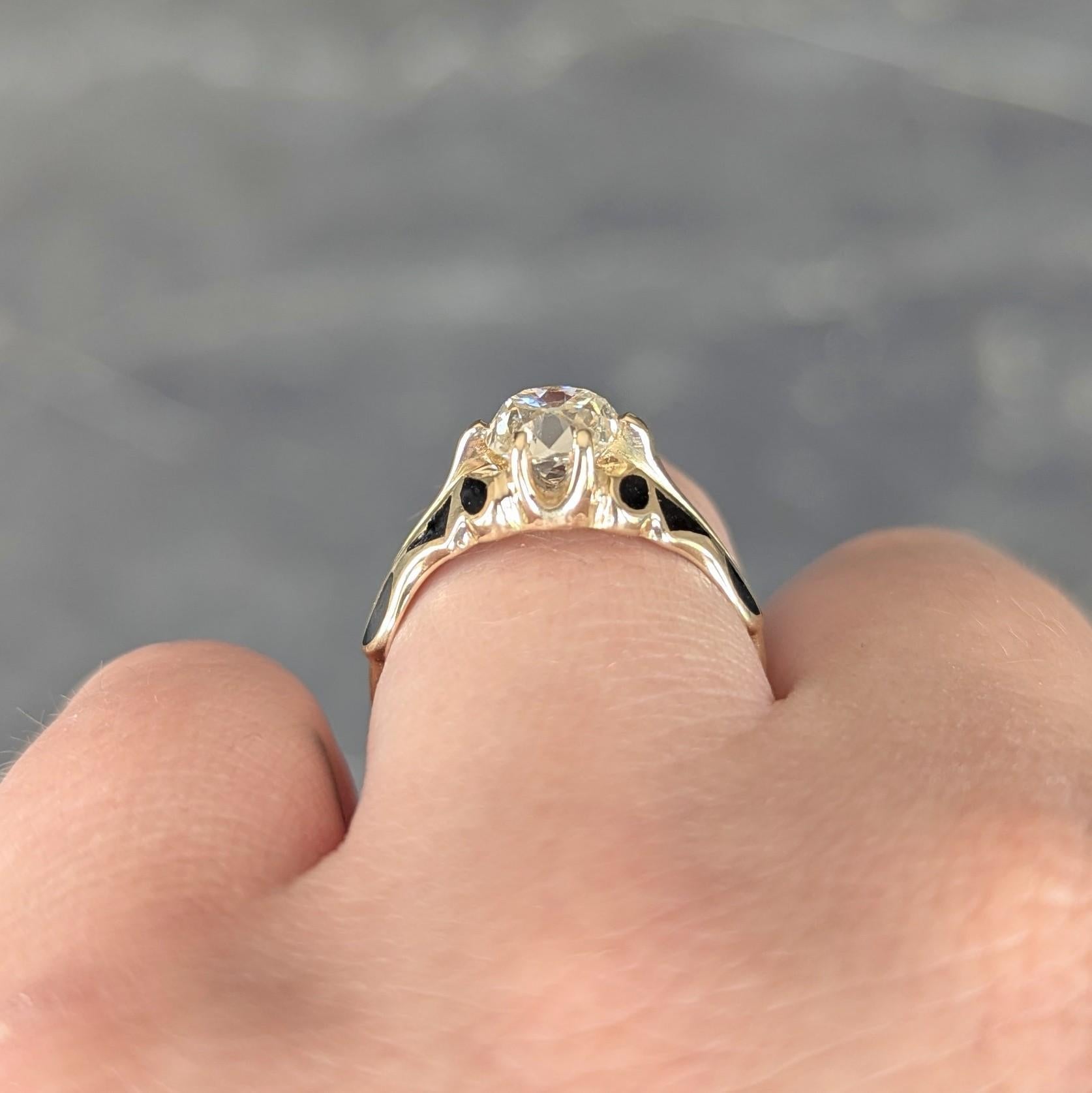 Art Deco 1.03 CTW Old Mine Diamond 14K Gold Antique Belcher Engagement Ring For Sale 4