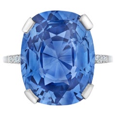 Art Deco 10.32 Cushion Cut Natural Blue Sapphire Platinum  