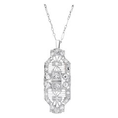 Art Deco 1.04 Carat Diamond Platinum Brooch Pendant Necklace