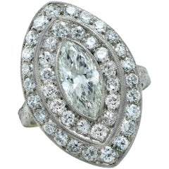 Antique Art Deco 1.04 Carat Marquise Cut Diamond Platinum Ring