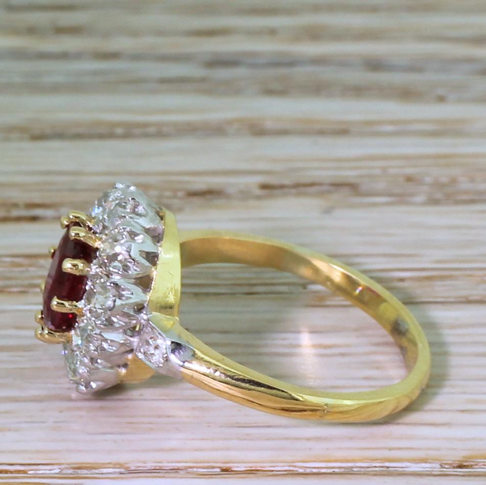 Art Deco 1.04 Carat Natural Ruby and Old Cut Diamond Cluster Ring In Good Condition In Essex, GB