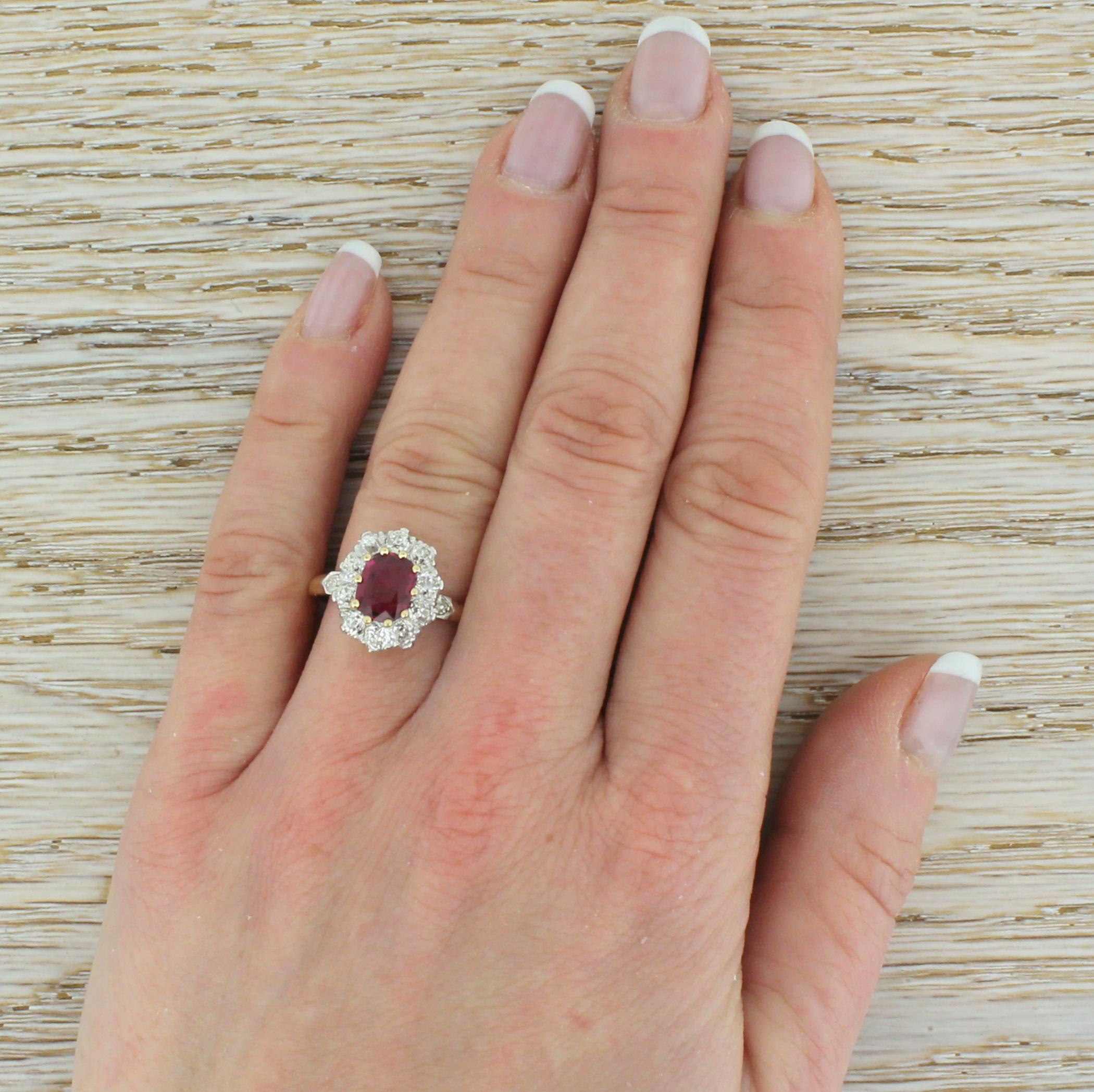 Art Deco 1.04 Carat Natural Ruby and Old Cut Diamond Cluster Ring 2