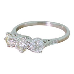 Art Deco 1.04 Carat Old Cut Diamond Platinum Trilogy Ring