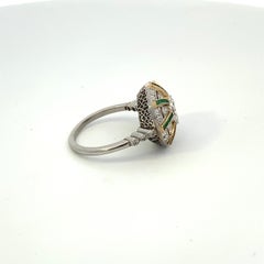 Art Deco 1.04 Carat Old Euro Cut Diamond and Emerald Ring