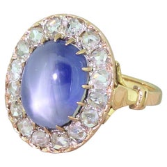 Art Deco 10.45 Carat Star Sapphire and Rose Cut Diamond Ring