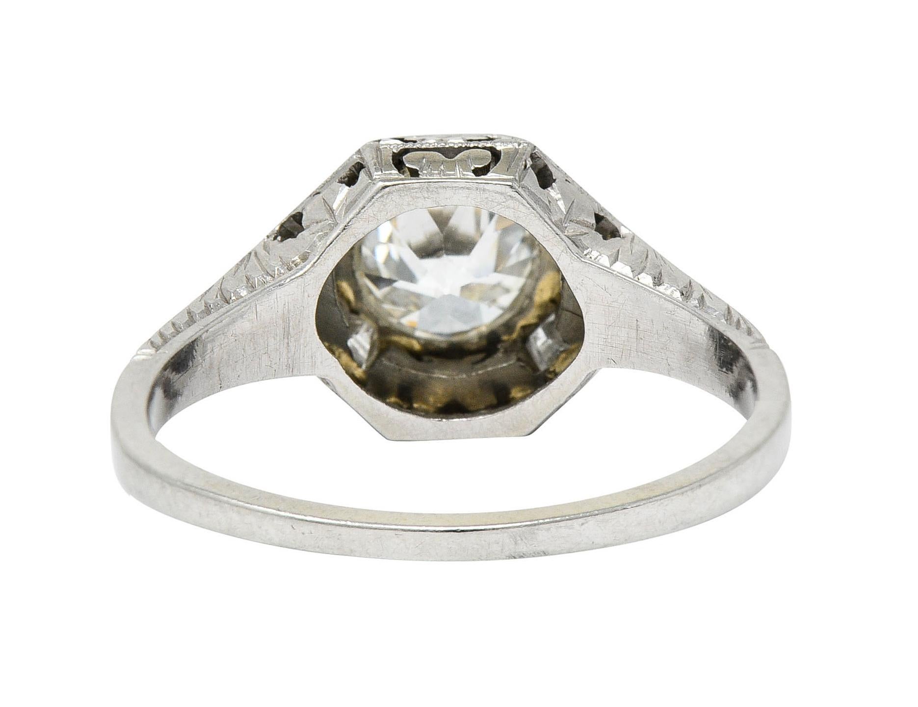 Art Deco 1.05 Carat Diamond 18 Karat White Gold Foliate Engagement Ring In Excellent Condition In Philadelphia, PA