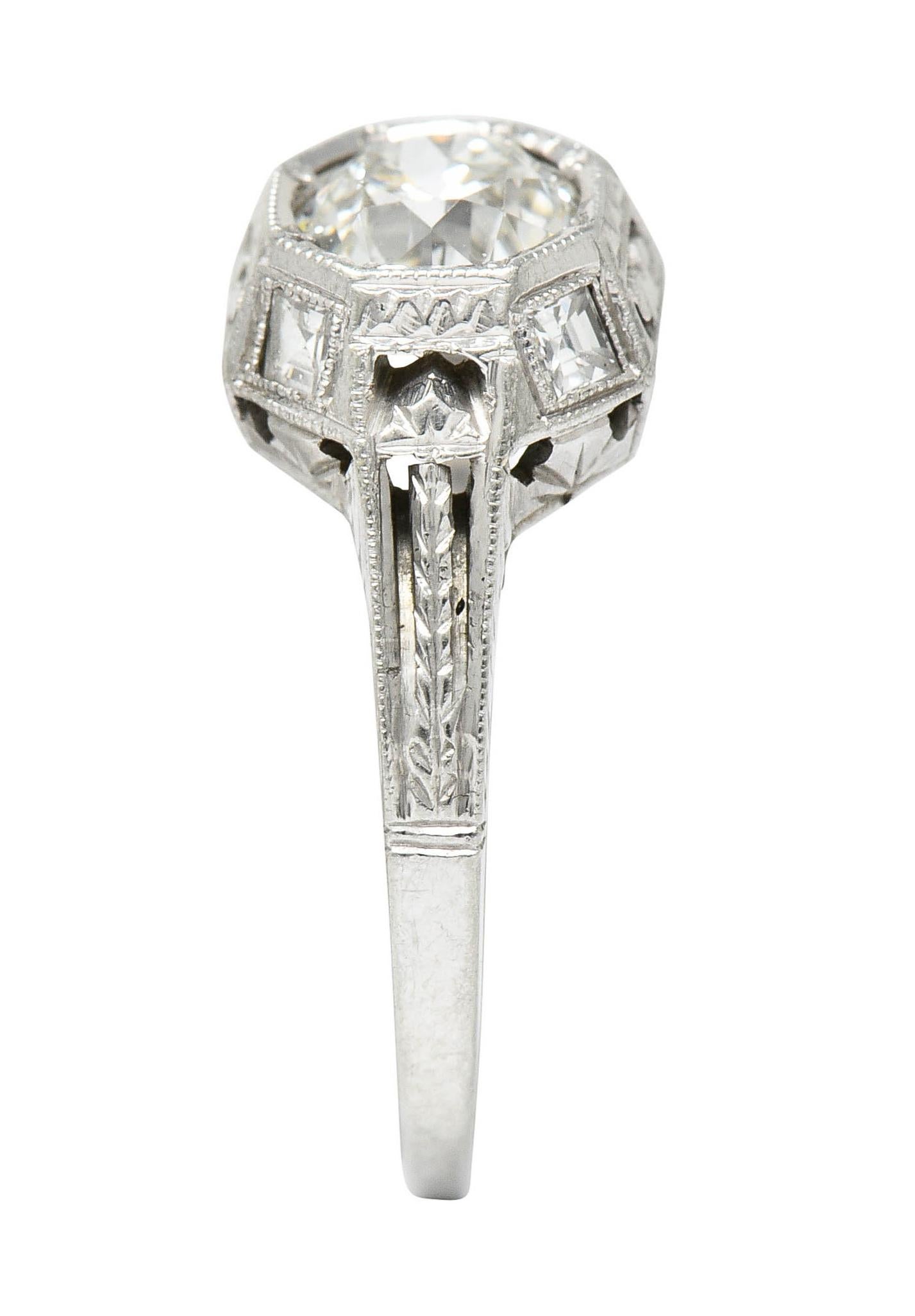 Art Deco 1.05 Carat Diamond 18 Karat White Gold Foliate Engagement Ring 3