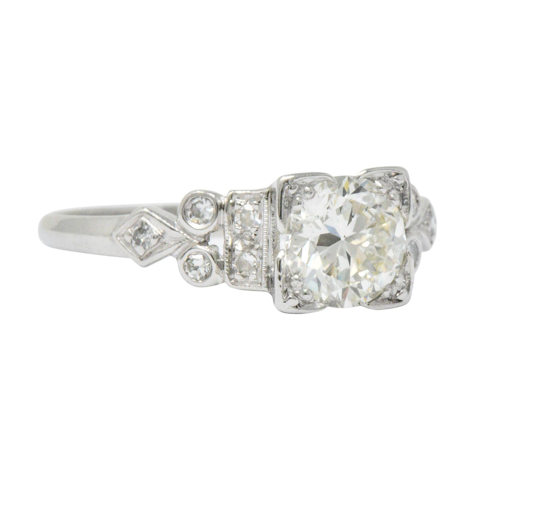 Round Cut Art Deco 1.05 Carat Diamond Platinum Engagement Ring GIA
