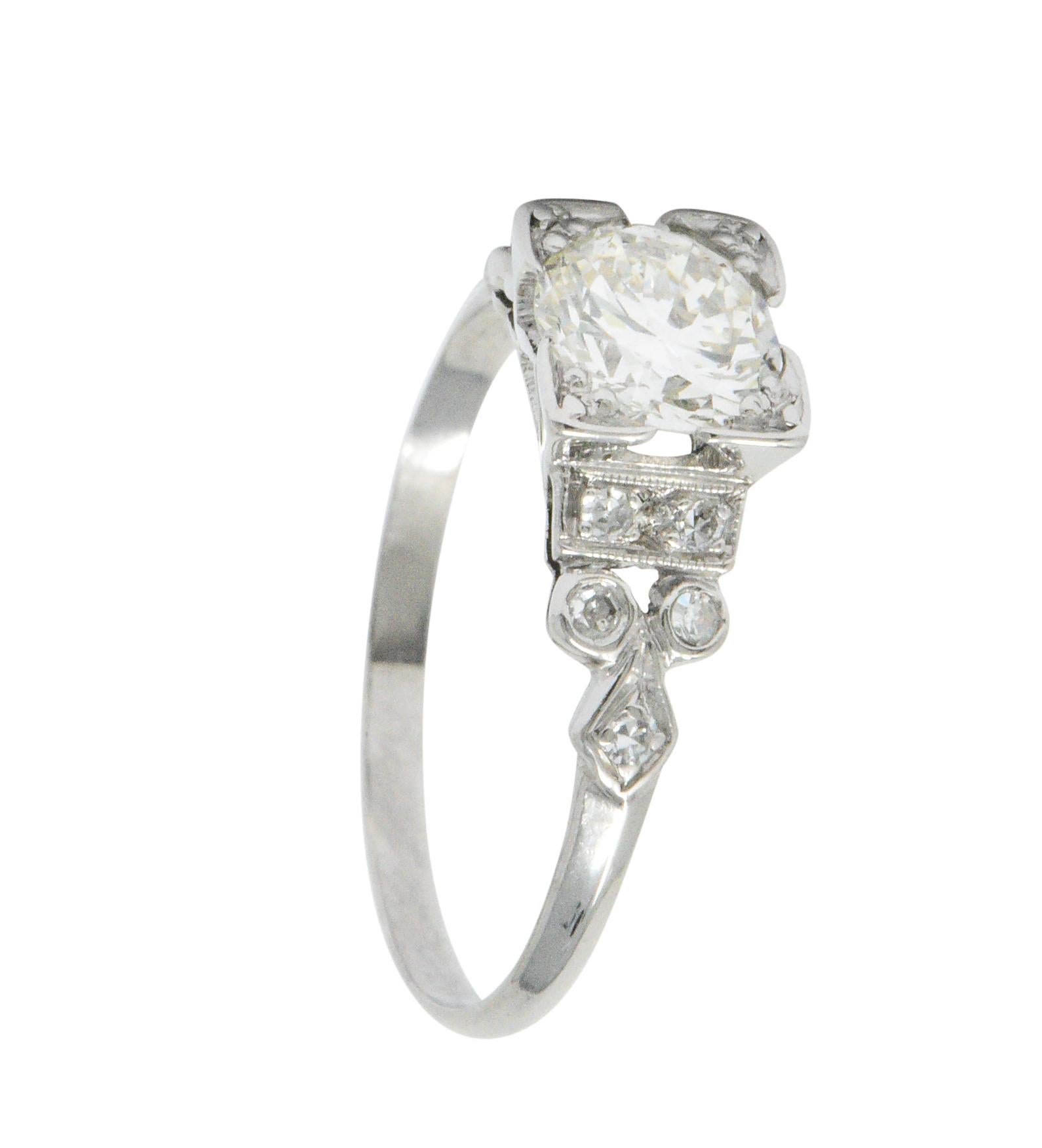 Art Deco 1.05 Carat Diamond Platinum Engagement Ring GIA 2