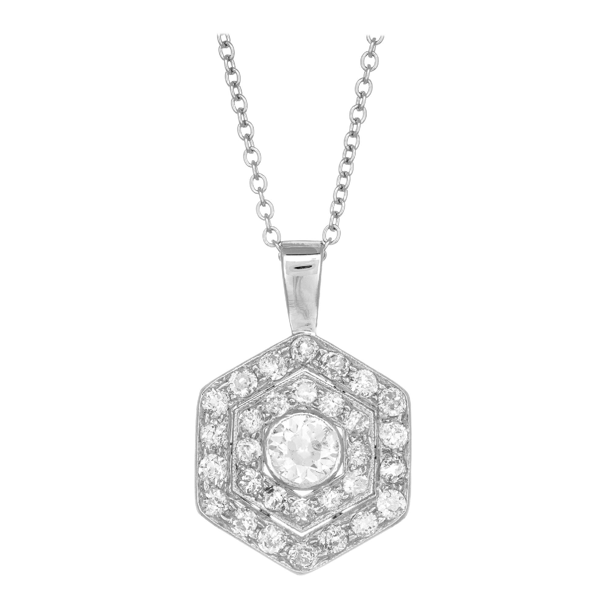 Art Deco 1.05 Carat Diamond Platinum Pendant Necklace