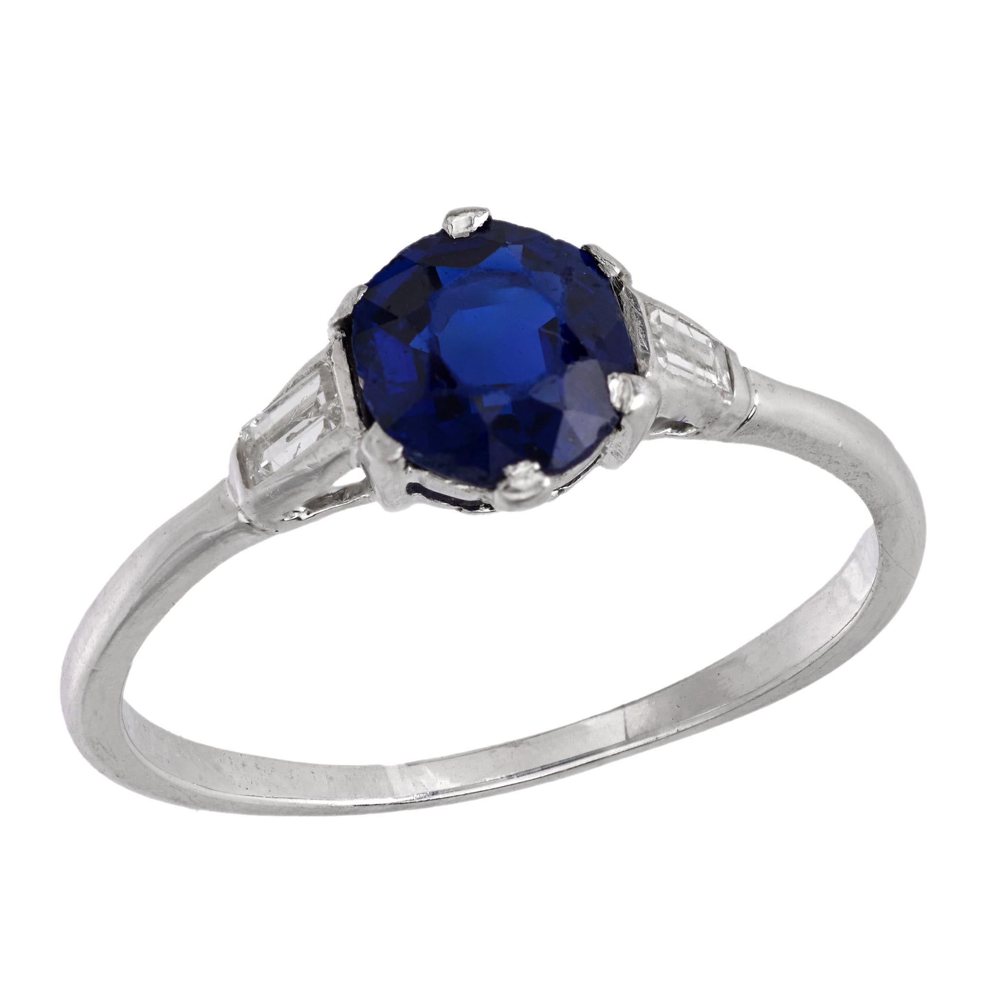 Art Deco 1.05 carat sapphire diamond platinum engagement ring
