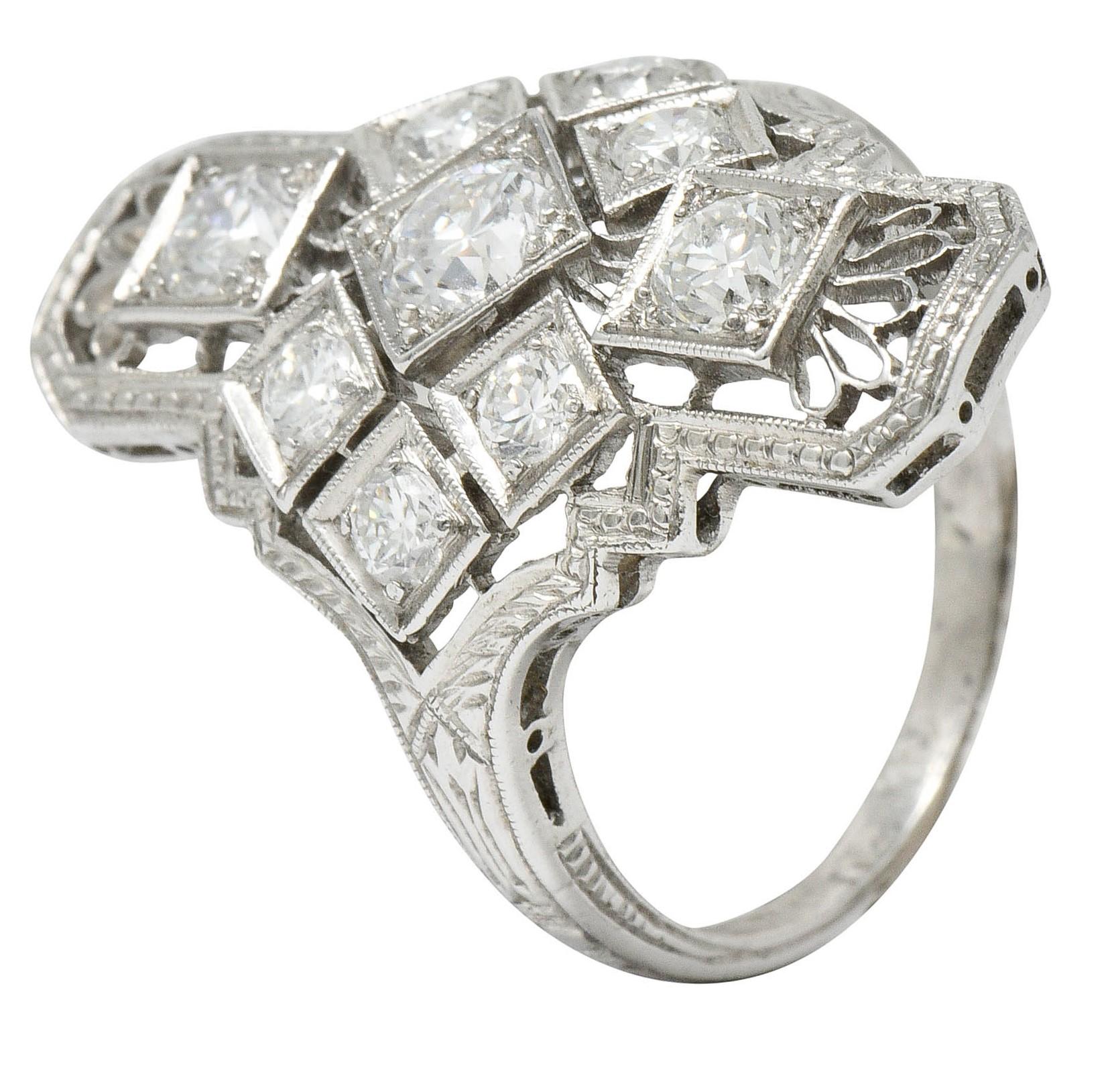 Art Deco 1.05 Carat Diamond Platinum Dinner Ring, circa 1930s 5
