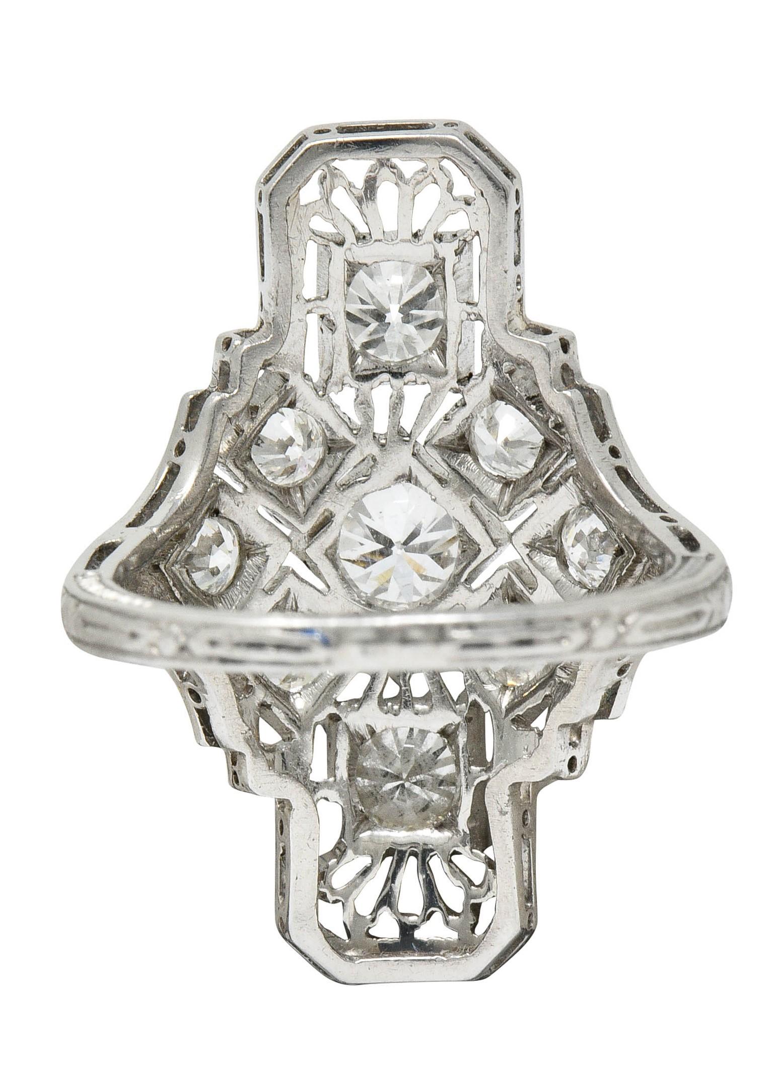 Art Deco 1.05 Carat Diamond Platinum Dinner Ring, circa 1930s In Excellent Condition In Philadelphia, PA