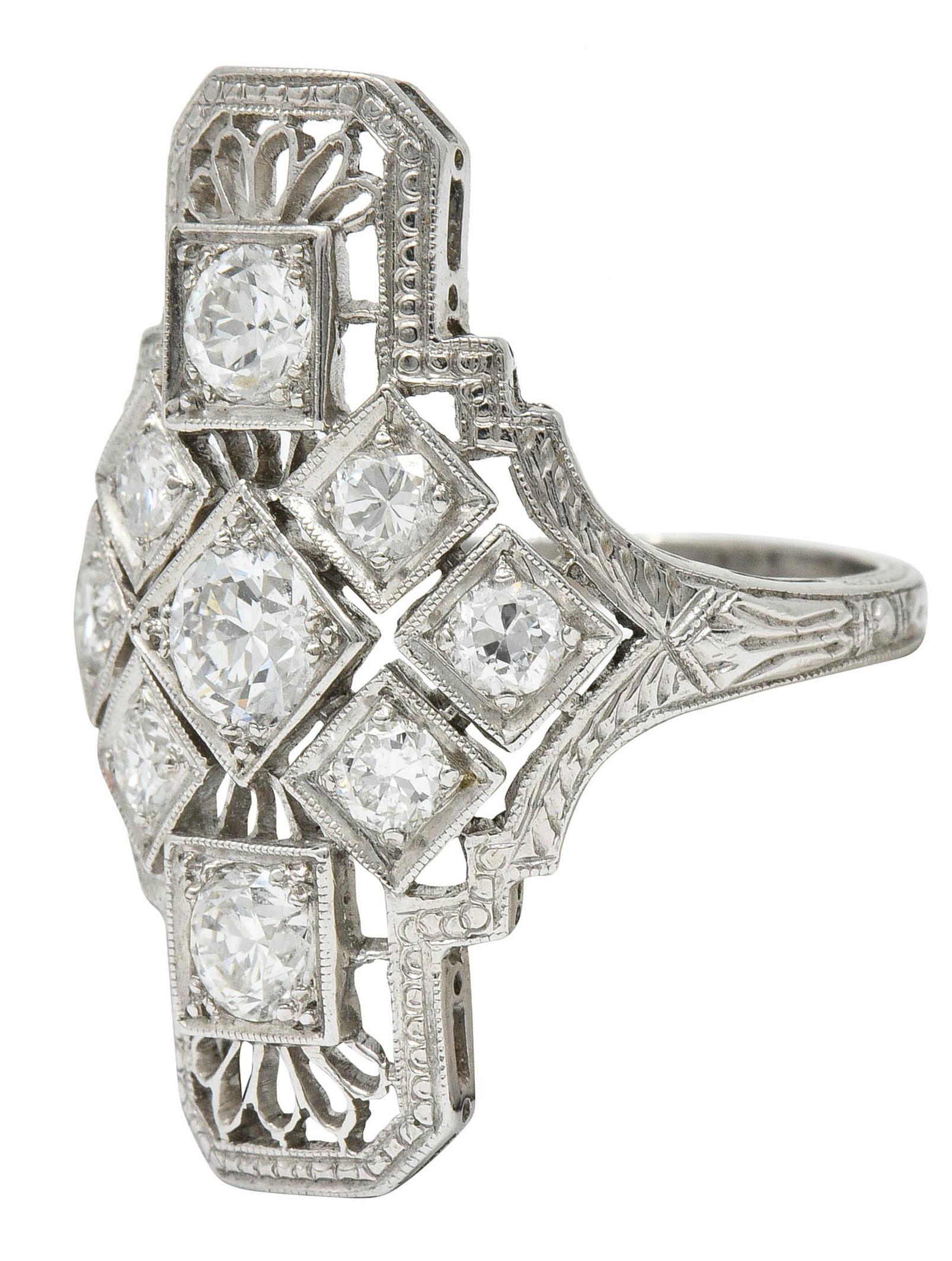 Art Deco 1.05 Carat Diamond Platinum Dinner Ring, circa 1930s 1