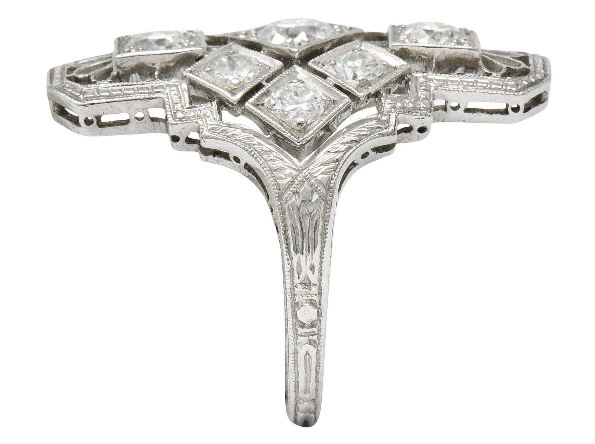 Art Deco 1.05 Carat Diamond Platinum Dinner Ring, circa 1930s 4