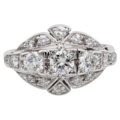 Art Deco 1.05 Ct Diamond G VVS 18 Kt Platinum Navette Ring