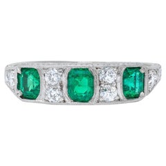 Art Deco 1.05 CTW Emerald Diamond Platinum Vintage Band Ring