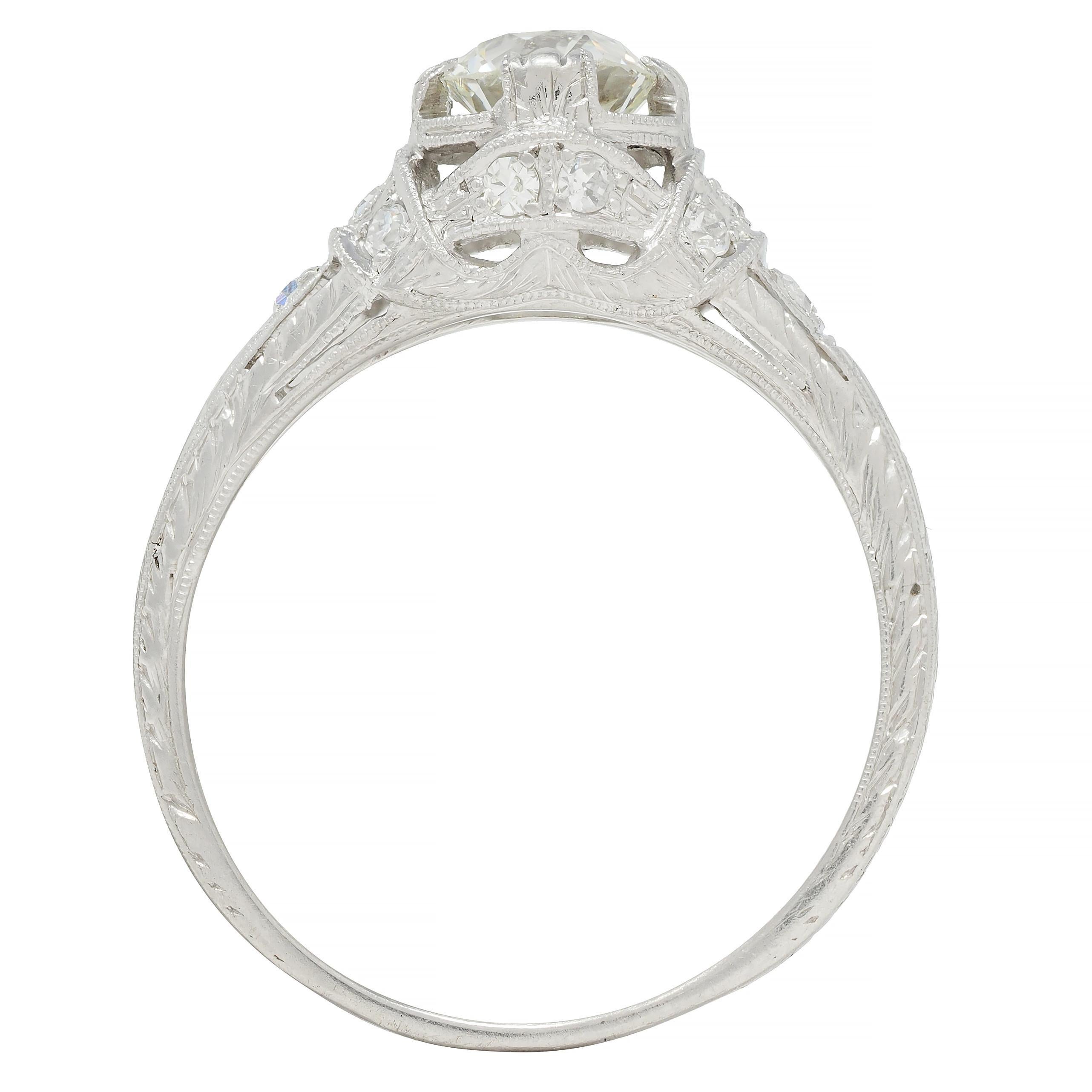 Art Deco 1.05 CTW Old European Cut Diamond Platinum Engagement Ring 6