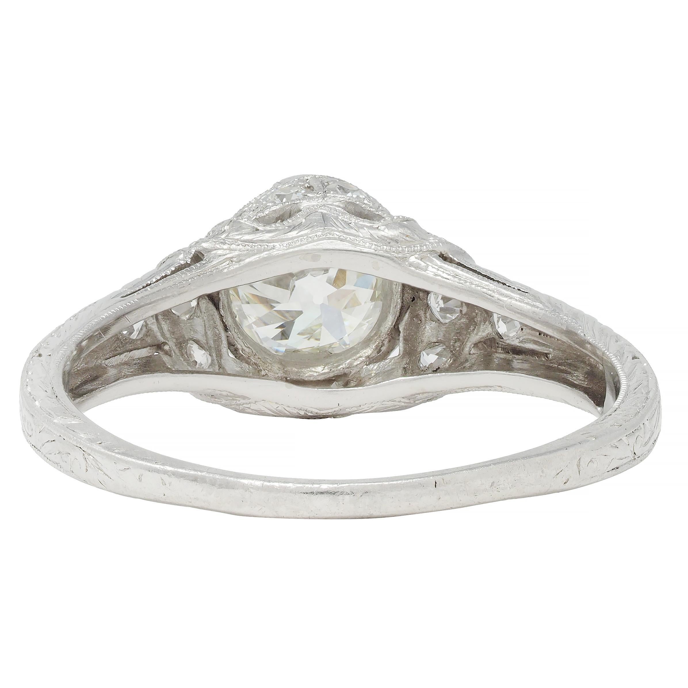 Art Deco 1.05 CTW Old European Cut Diamond Platinum Engagement Ring 1