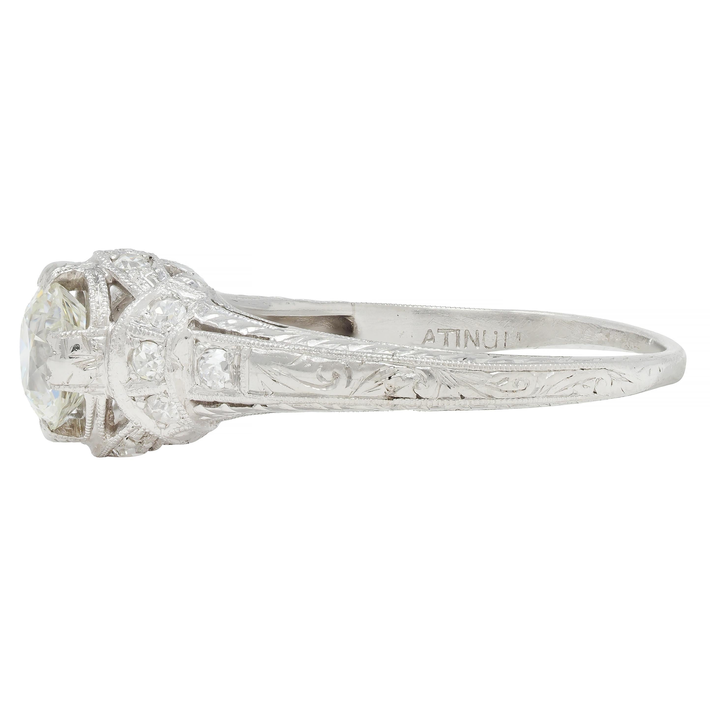 Art Deco 1.05 CTW Old European Cut Diamond Platinum Engagement Ring 2