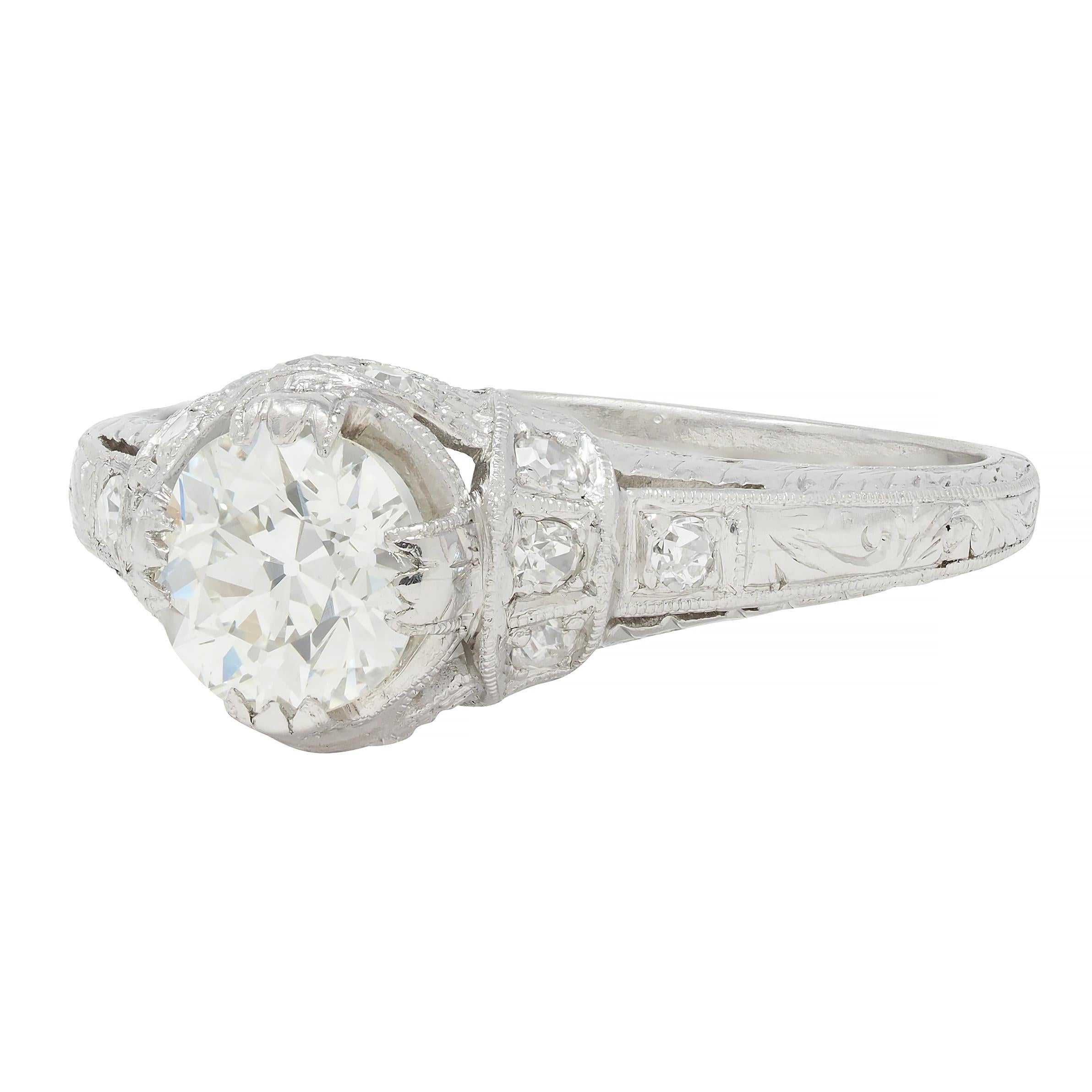 Art Deco 1.05 CTW Old European Cut Diamond Platinum Engagement Ring 3