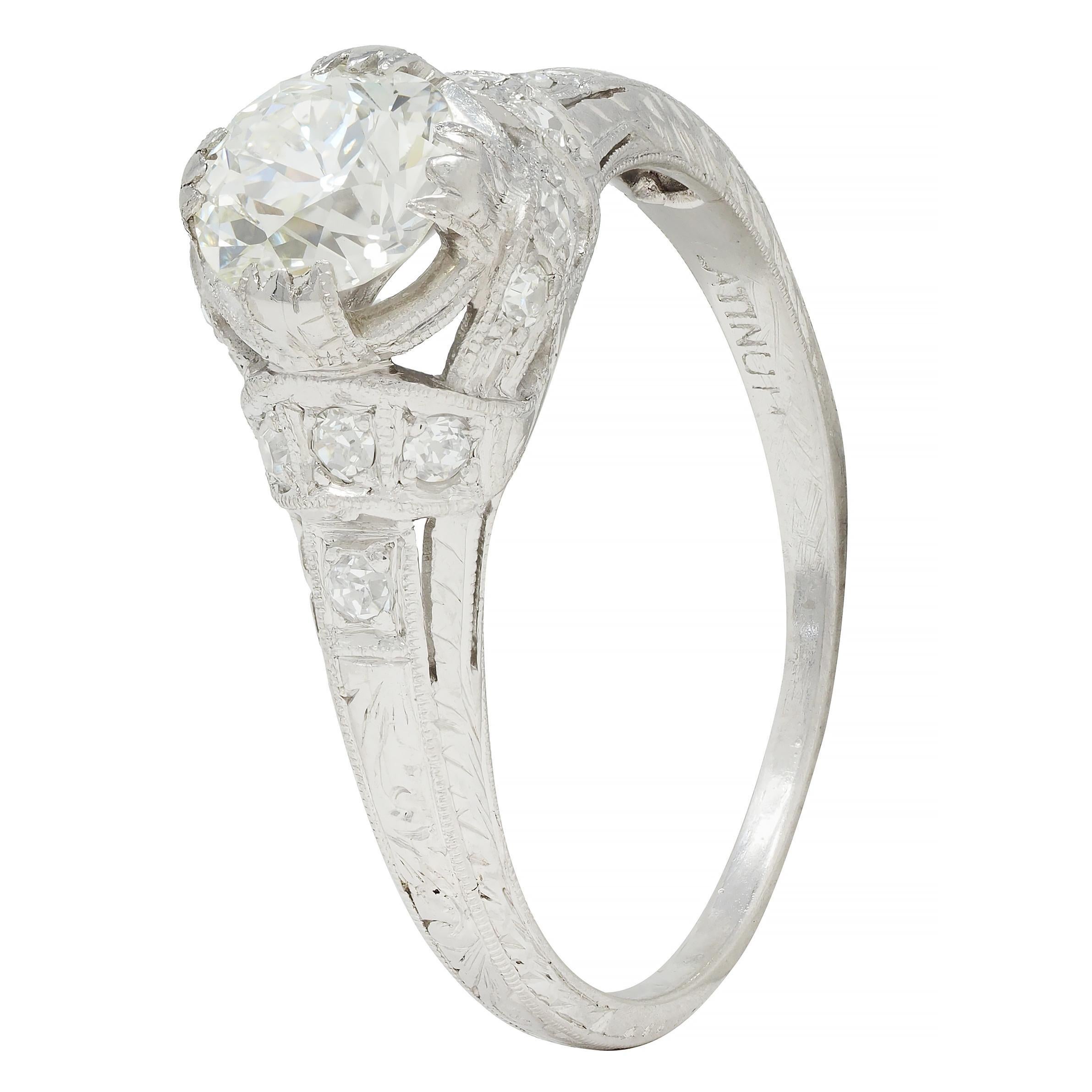 Art Deco 1.05 CTW Old European Cut Diamond Platinum Engagement Ring 5