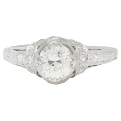 Art Deco 1.05 CTW Old European Cut Diamond Platinum Engagement Ring