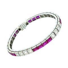 Antique Art Deco 10.50 Carat Diamonds and Ruby Tennis Bracelet