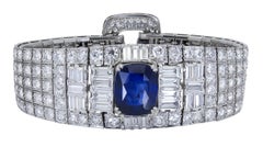 Art Deco 10.56 Carat Cushion Cut Sapphire and Diamond Bracelet in Platinum