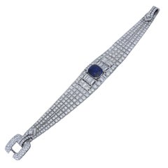 Art Deco 10.56 Carat Cushion Cut Sapphire and Diamond Bracelet in Platinum