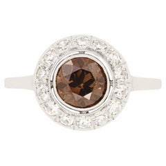 Antique Art Deco 1.05ct Cognac Diamond Halo Ring, c.1920s