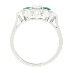 Art Deco 1.05ct Diamond and Emerald Cluster Ring, c.1920s