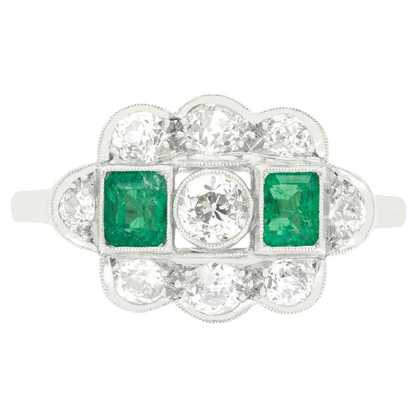 Anello Art Deco con diamanti e smeraldi da 1,05 carati, 1920 ca.