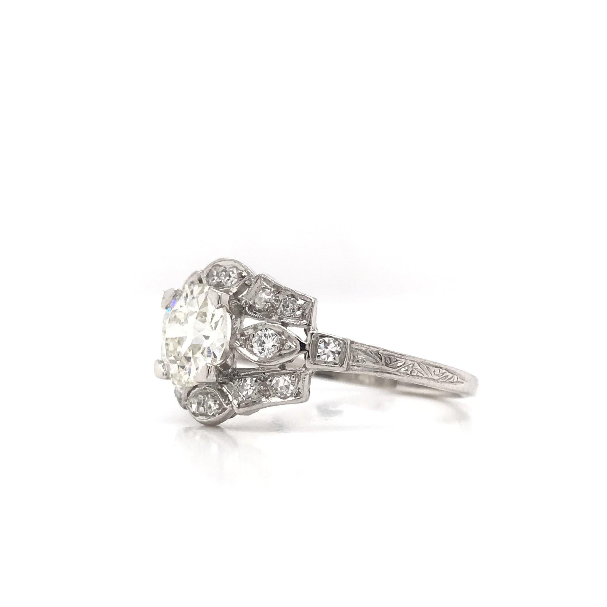 Old European Cut Art Deco 1.06 Carat Platinum Diamond Engagement Ring