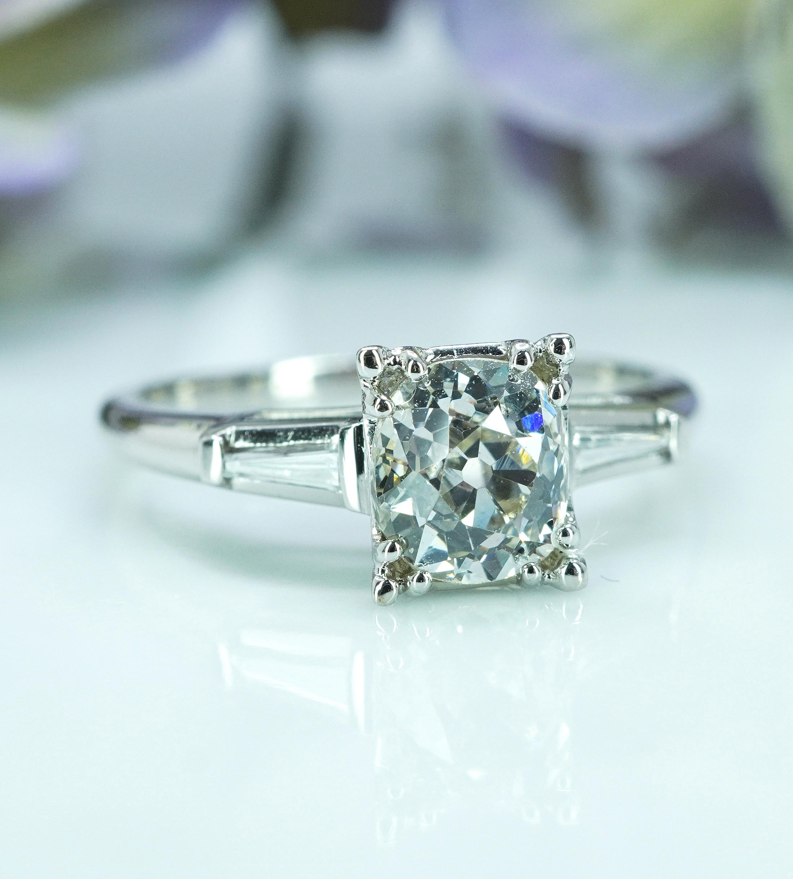 Art Deco 1.06ct Old Mine cut Cushion Diamond Engagement Ring Platinum Estate Corte cojín en venta