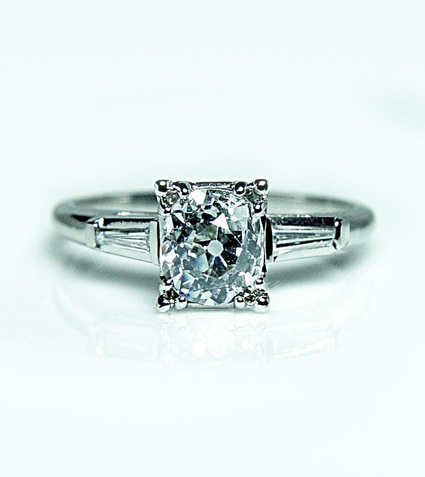 De las mujeres Art Deco 1.06ct Old Mine cut Cushion Diamond Engagement Ring Platinum Estate en venta