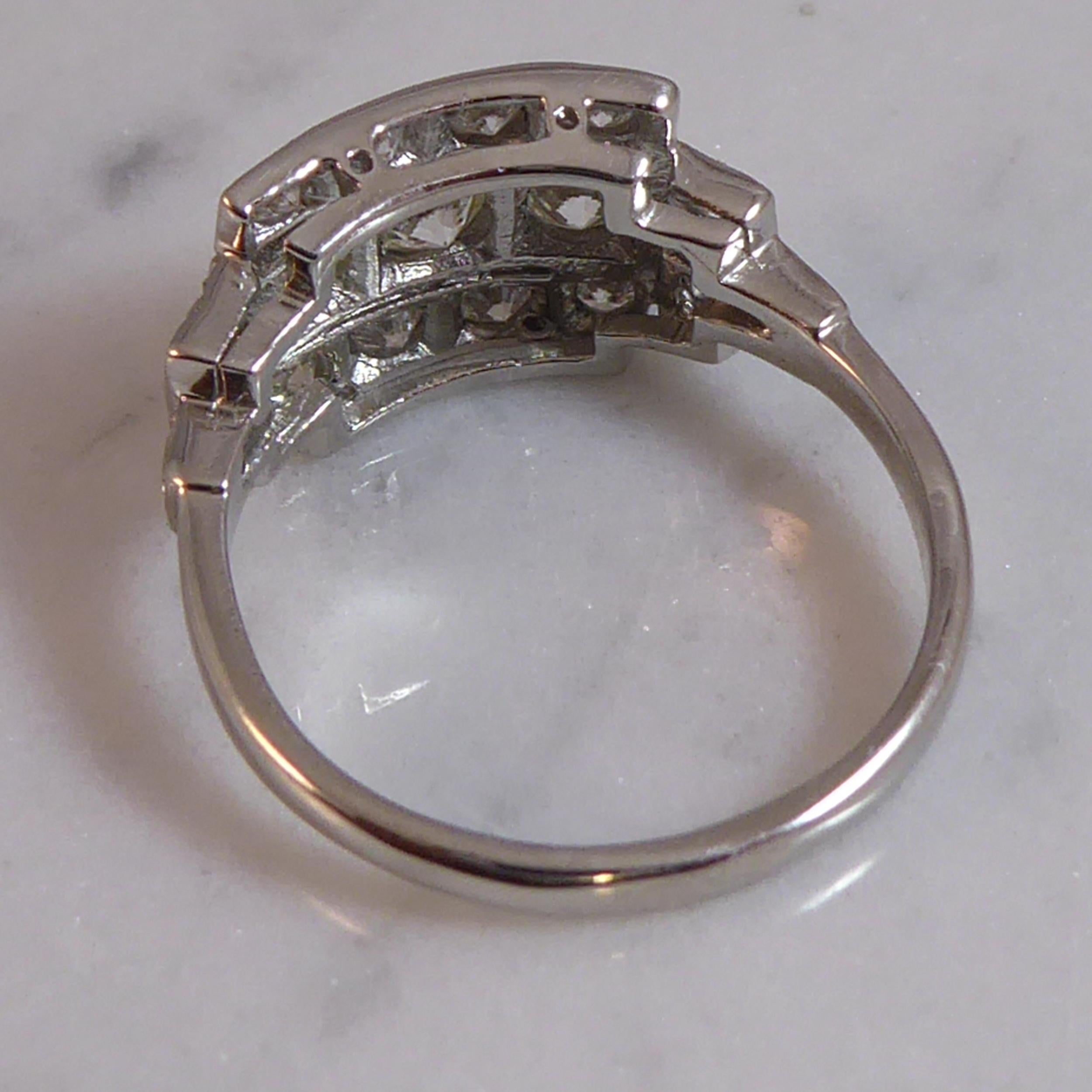 Art Deco 1.07 Carat Diamond Triple-Row Ring, Platinum Band 2