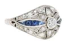 Art Deco 1.08 Carat Old European Cut Diamond Sapphire Floral Bombay Vintage Ring
